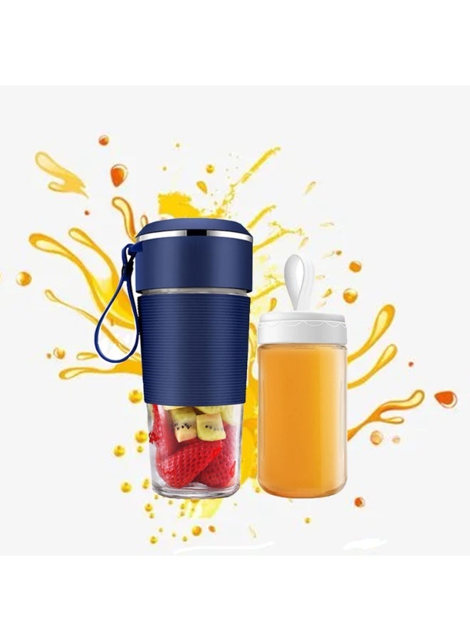 شابية خلاط محمول، كوب عصير شخصي صغير الحجم لتحضير العصائر والسموذي، خلاط صغير للسفر مع بطارية 1200 مللي أمبير قابلة لإعادة الشحن عبر USB، مزود بـ 6 شفرات ثلاثية الأبعاد، للاستخدام اليدوي في الصالات الرياضية والأماكن الخارجية (أزرق) - Image 1